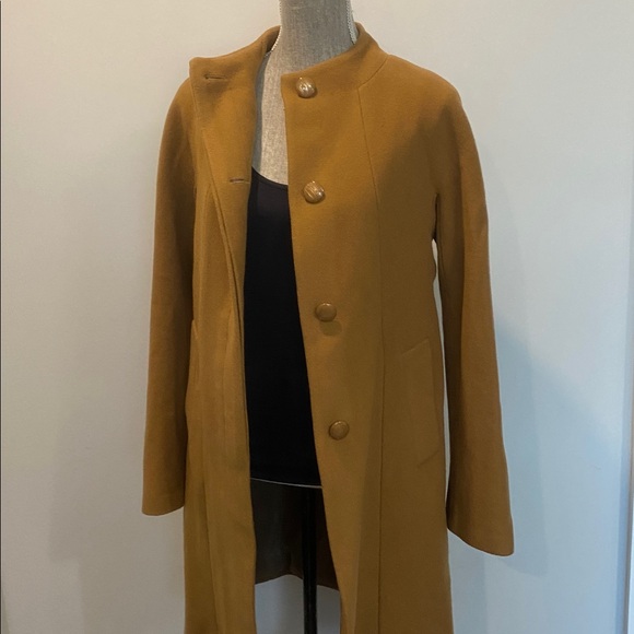 Talbots Virgin Wool Caramel Tan Winter Trench Coat Size 6 Button Front, Pockets - Picture 10 of 15